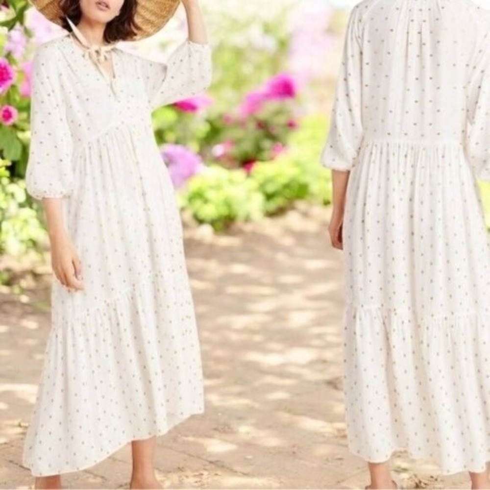 Anthropologie Augustine Tiered Sheer Maxi Dress Milk Maid Cottagecore Feminine L